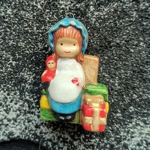 Vintage JWA Joan Walsh Anglund Girl And Doll Christmas Ornament Figurine Japan